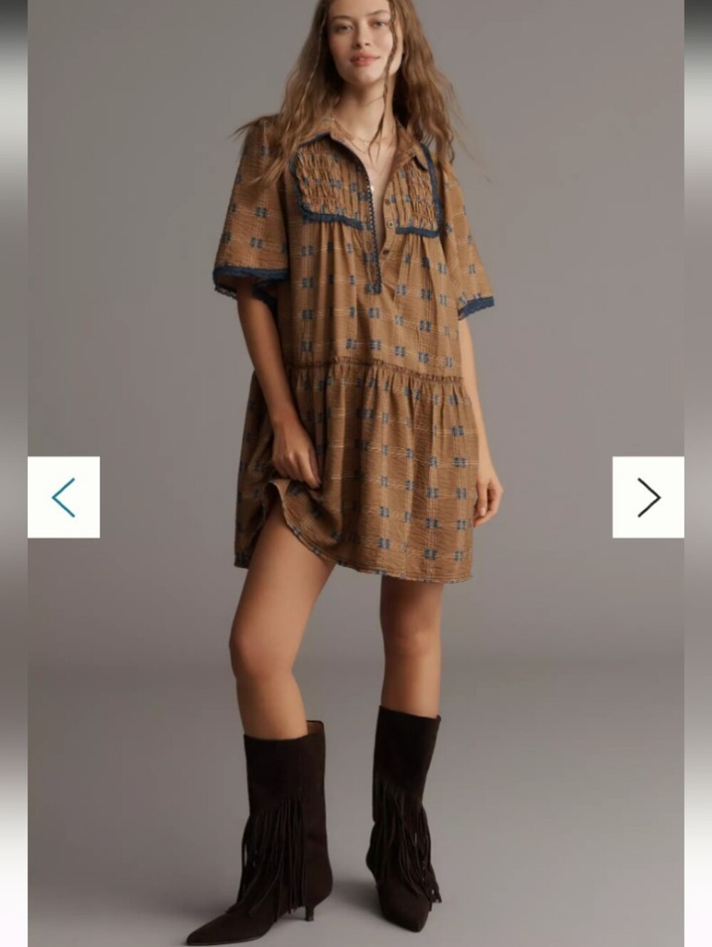 Anthropologie Pilcro Short Sleeve Tunic Shirt Dress Prairie Peasant Coquette